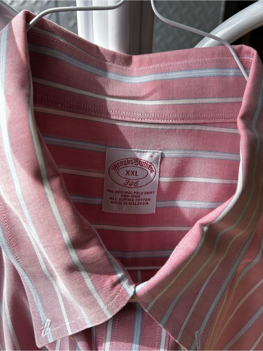 Brooks Brothers Pink and White Striped Polo Shirt